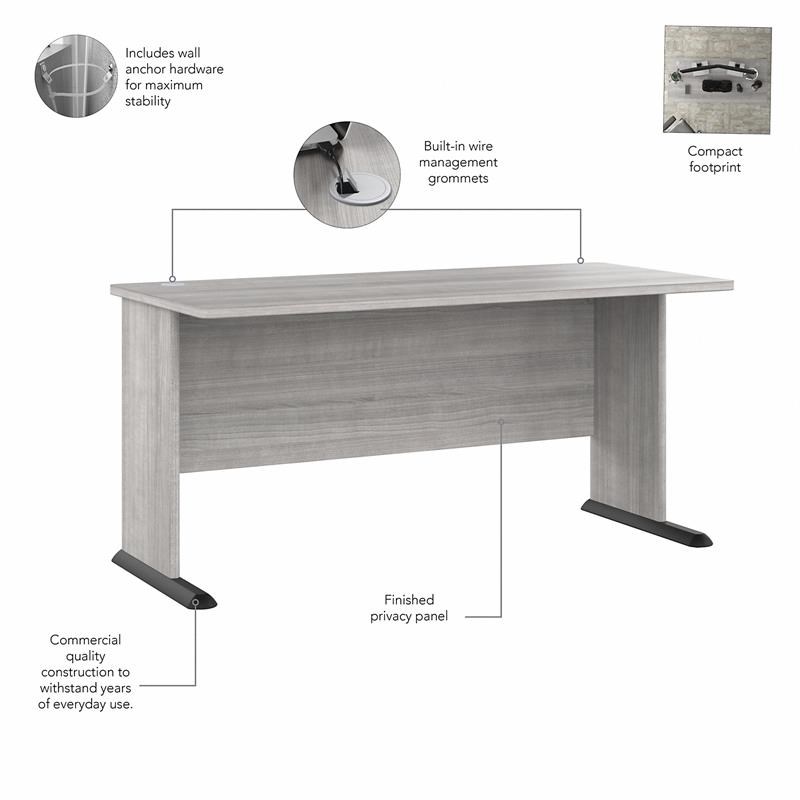 Studio A 60W Desk with Drawers and Bookcase in Platinum Gray - Engineered Wood