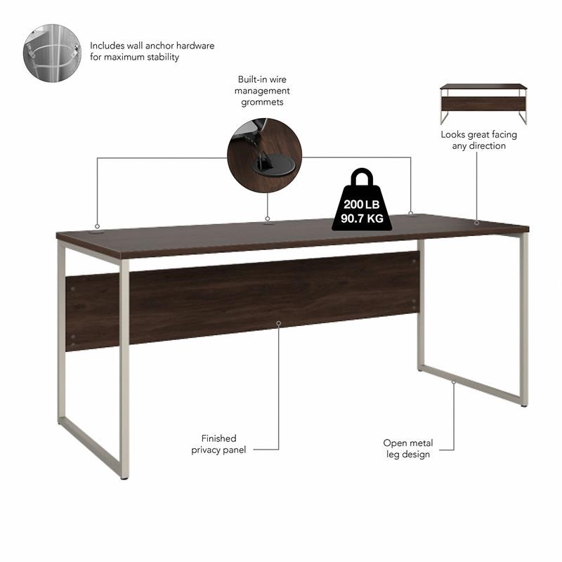 Hybrid 72W Computer Desk Set with Monitor Arm in Black Walnut - Engineered Wood