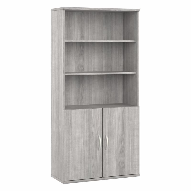Studio A Tall 5 Shelf Bookcase with Doors in Platinum Gray - Engineered Wood