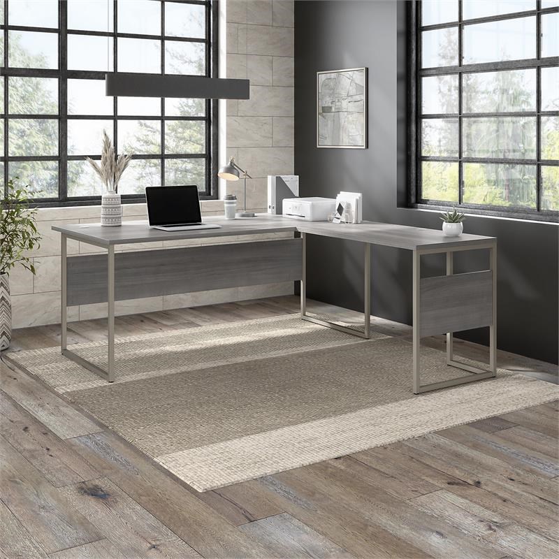 Hybrid 72W x 36D L Shaped Table Desk in Platinum Gray - Engineered Wood