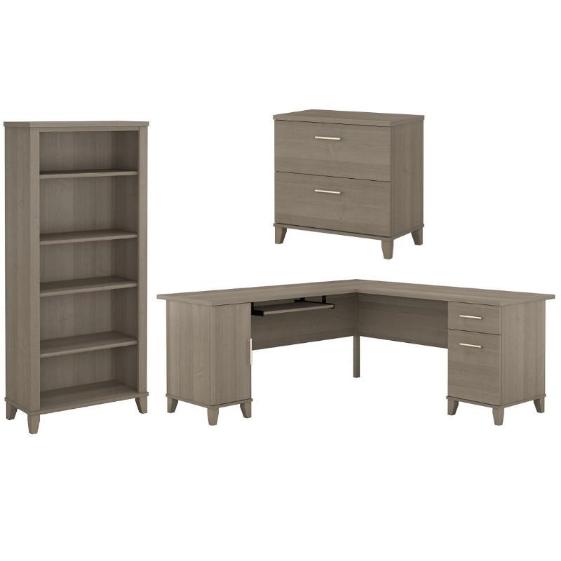 Home Square 3-Piece Set with 72W L Shaped Desk File Cabinet & 5-Shelf Bookcase