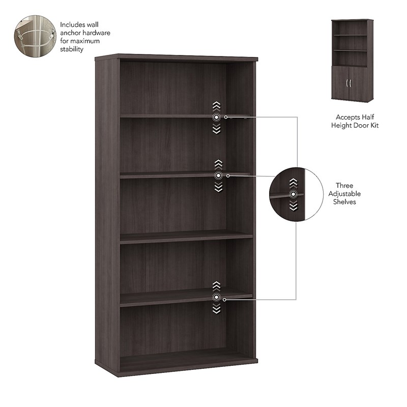 Studio A Tall 5 Shelf Bookcase in Storm Gray - Engineered Wood
