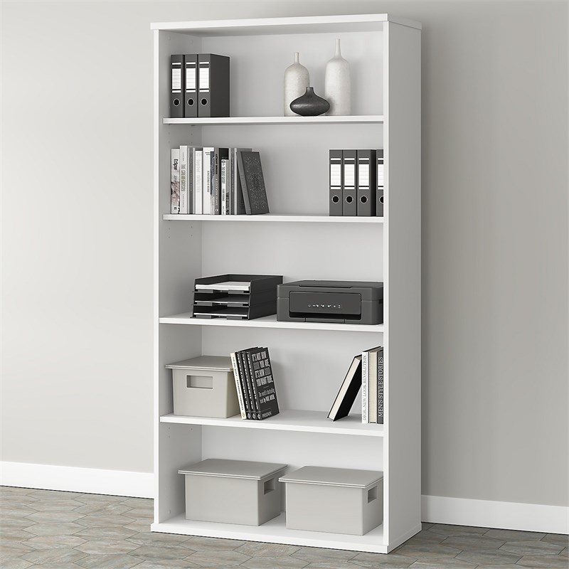 Studio A Tall 5 Shelf Bookcase in White - Engineered Wood