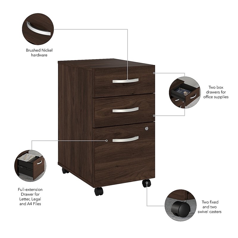 Studio C 3 Drawer Mobile File Cabinet in Black Walnut - Engineered Wood