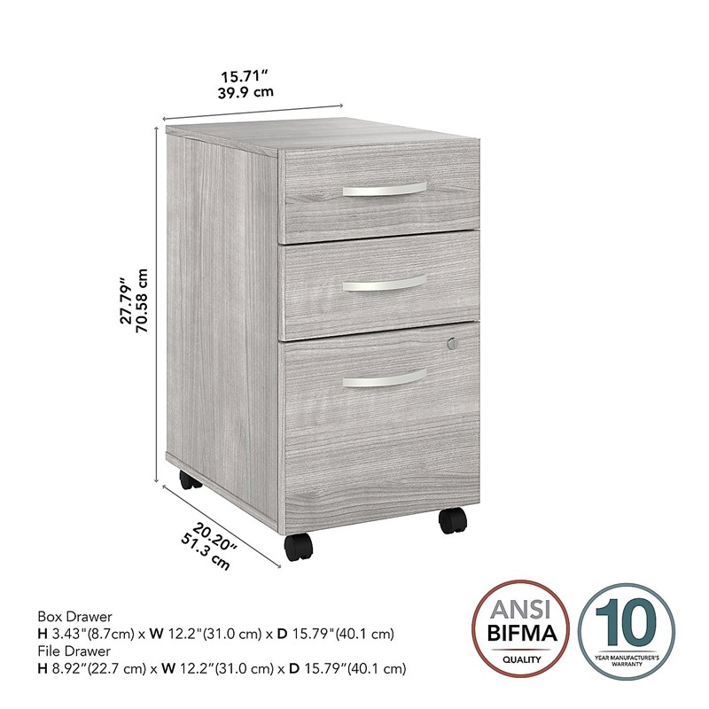 Studio A 3 Drawer Mobile File Cabinet in Platinum Gray - Engineered Wood
