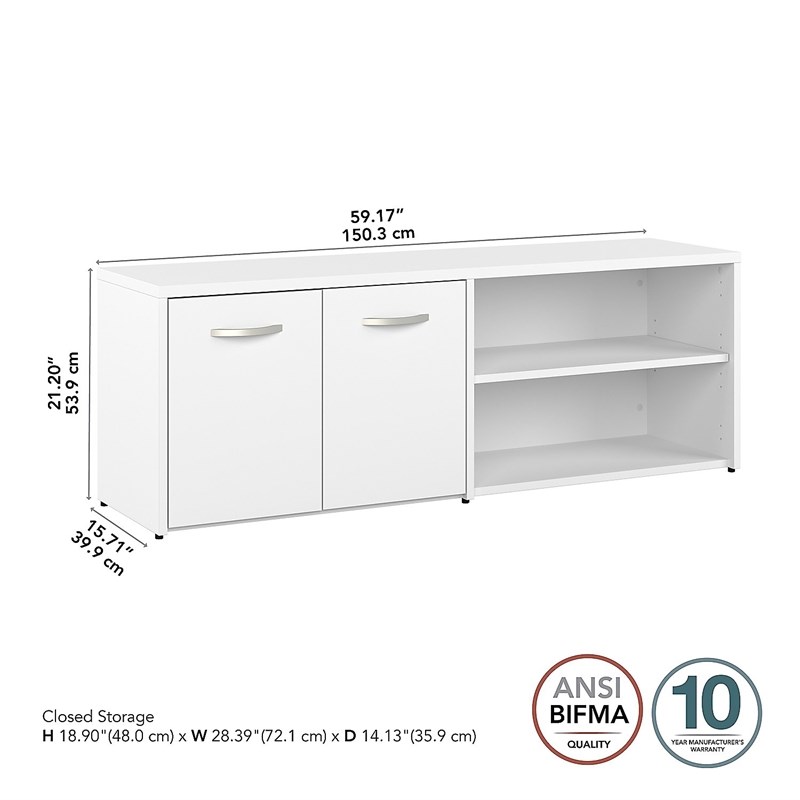 Studio A Low Storage Cabinet with Doors in White - Engineered Wood