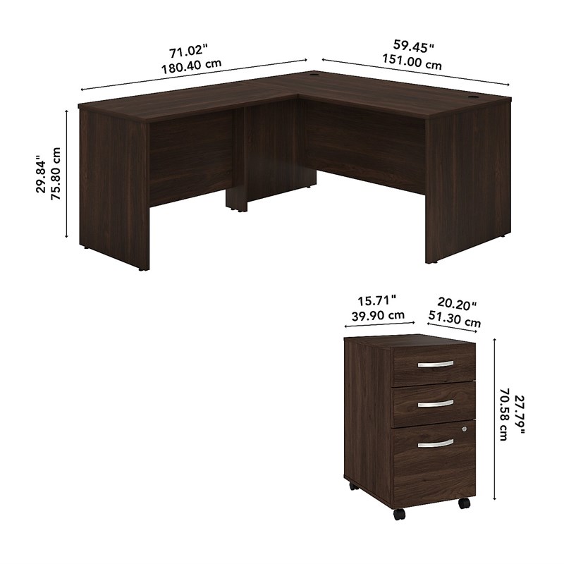 Studio C 60W x 30D L Shaped Desk with Drawers in Black Walnut - Engineered Wood