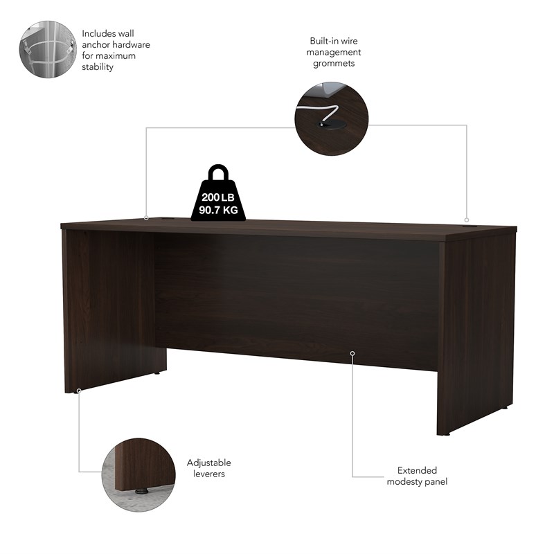 Studio C 72W x 30D Desk with Hutch and Drawers in Black Walnut - Engineered Wood