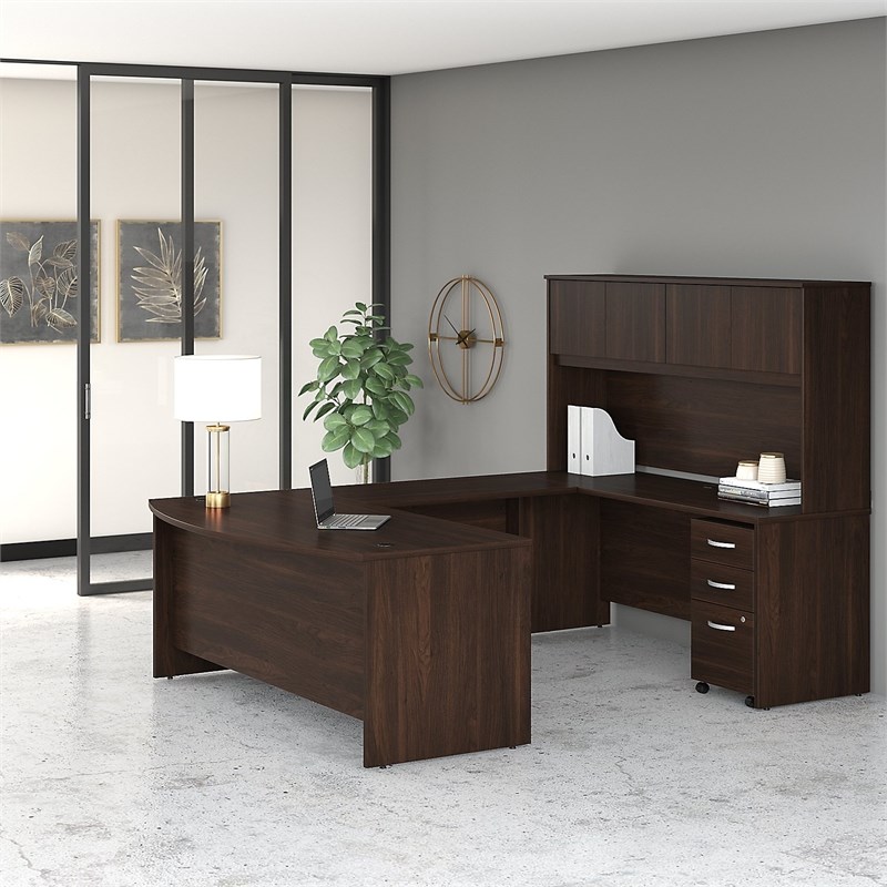 Studio C 72W U Desk with Hutch and Drawers in Black Walnut - Engineered Wood