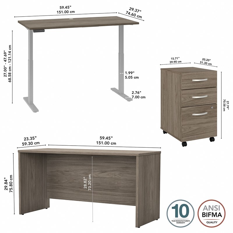 Studio C 60W Adjustable Standing Desk Set in Modern Hickory - Engineered Wood