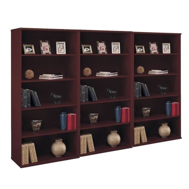 Bush Business Furniture Series C 5 Shelf 3 Piece Wall Bookcase Set in Mahogany
