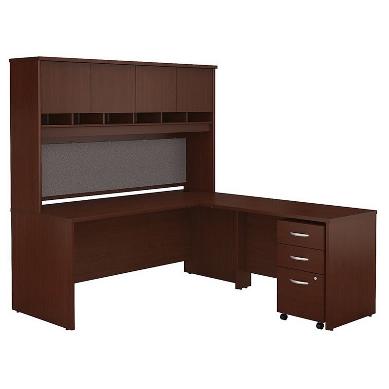 Series C 72W L Shaped Desk with Storage in Mahogany - Engineered Wood