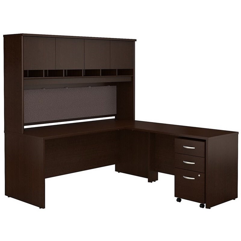 Series C 72W L Shaped Desk with Storage in Mocha Cherry - Engineered Wood
