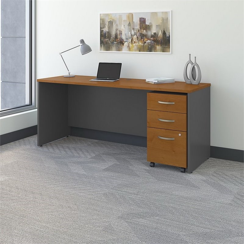 Series C 72W x 24D Office Desk with Drawers in Natural Cherry - Engineered Wood