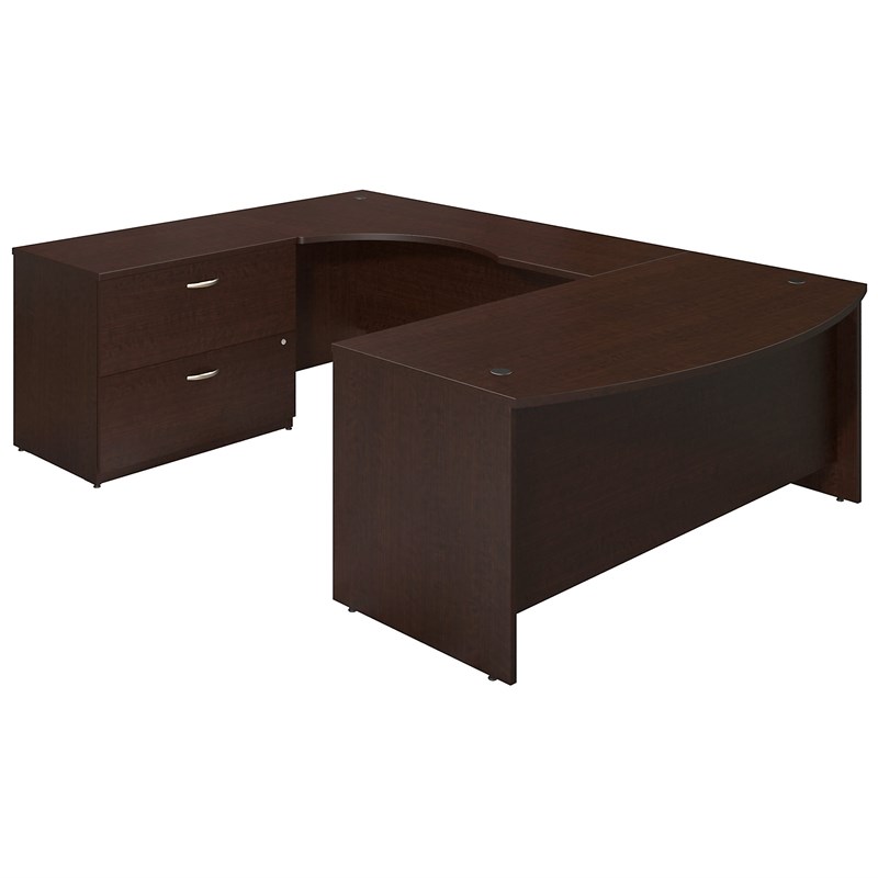 Bush Business Furniture Series C Elite 72W Bowfront U Station Desk with Lateral File in Cherry