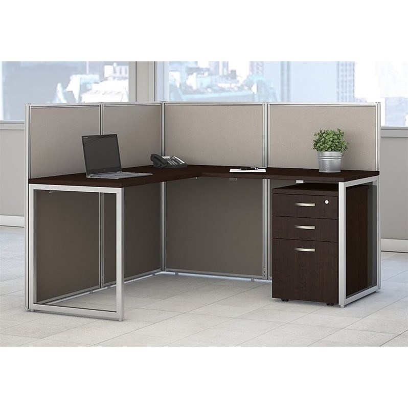 Bush Business Furniture Easy Office 3 Drawer L Computer Desk in Mocha Cherry