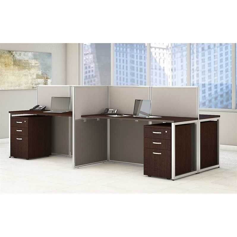 Easy Office 4 Person Straight Desk Open Office with Cabinets in Cherry