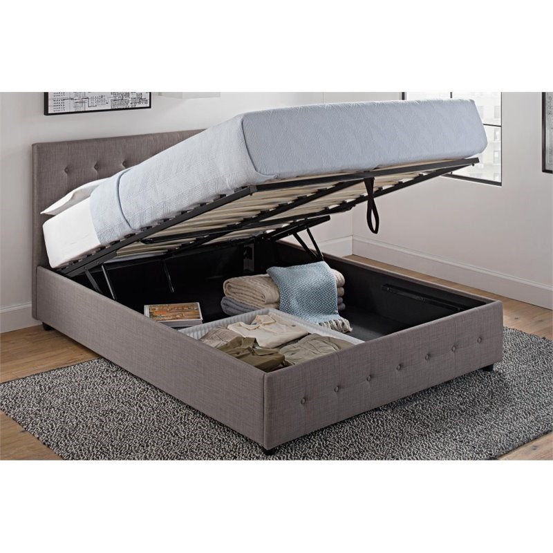 DHP Cambridge Linen Upholstered Queen Storage Bed in Gray Homesquare