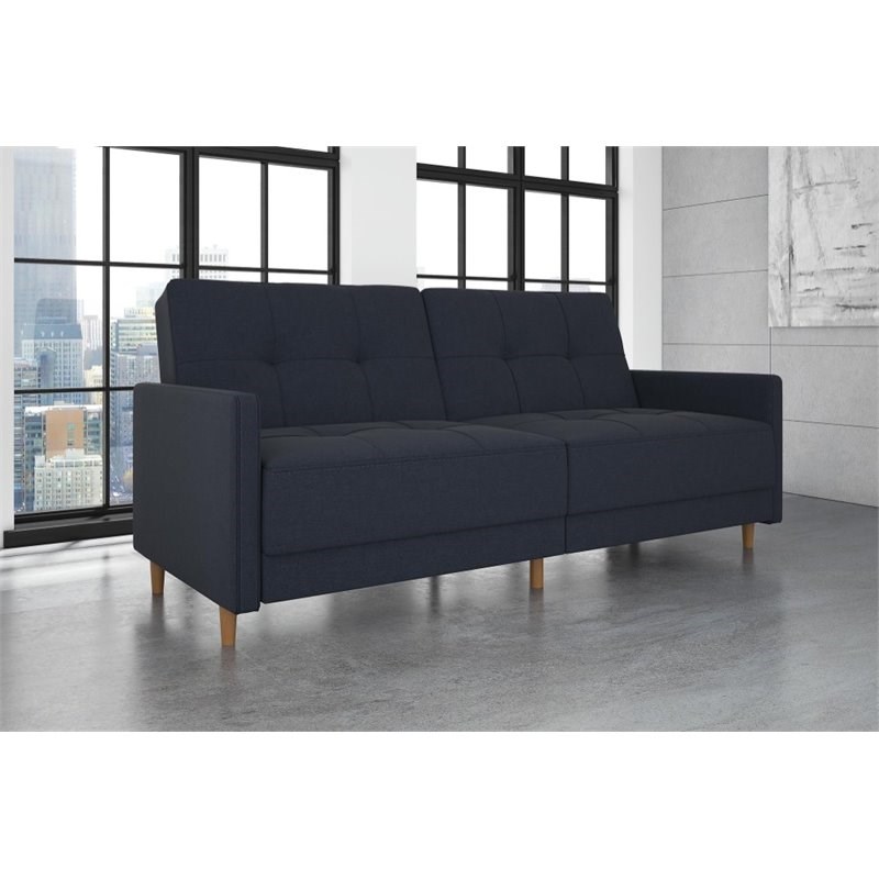 DHP Andora Coil Linen Convertible Sleeper Sofa in Navy Blue