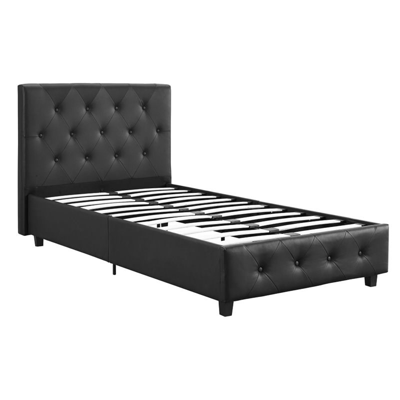 Dhp Dakota Faux Leather Upholstered, Black Upholstered Twin Bed