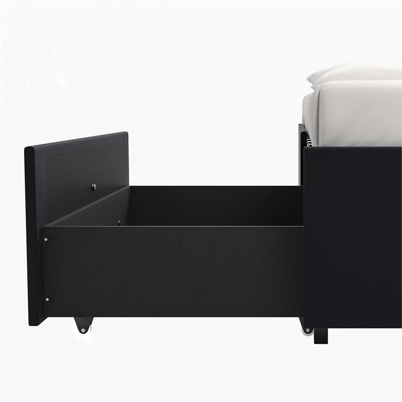 Dhp Maven Faux Leather Upholstered Queen Platform Storage Bed In Black 4124039 Dhp Maven Faux Leather Upholstered, Dhp Maven Platform Bed With Under Storage Queen Black Faux Leather