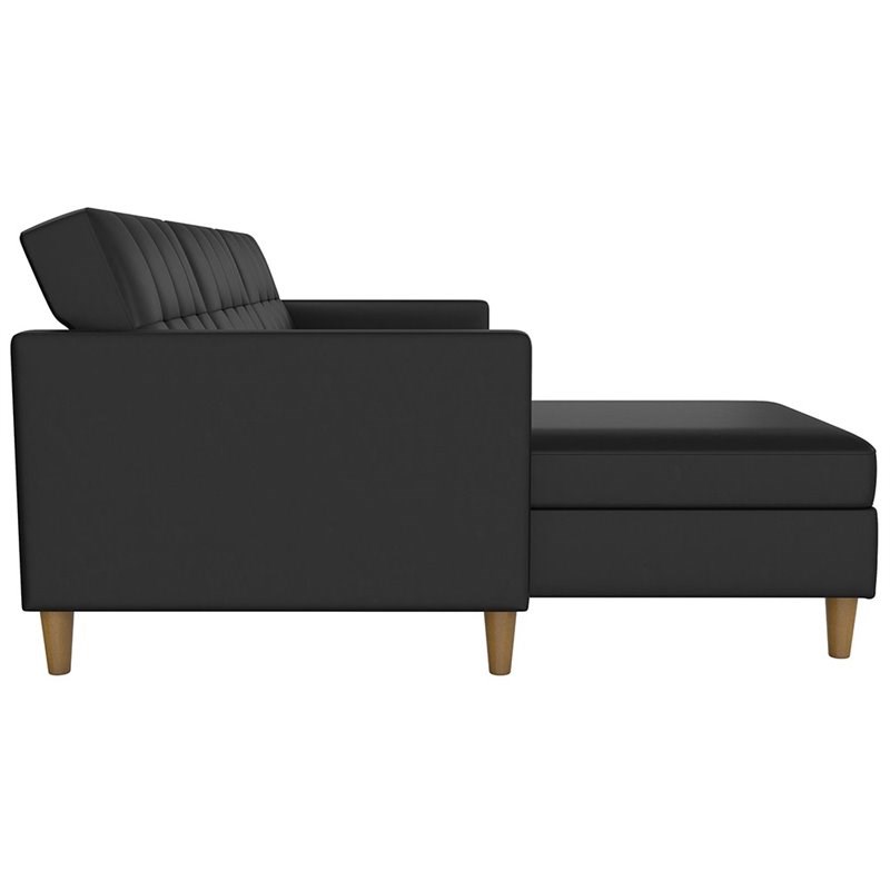 DHP Hartford Faux Leather Left Facing Sleeper Sectional in Black
