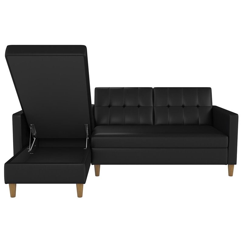 DHP Hartford Faux Leather Left Facing Sleeper Sectional in Black