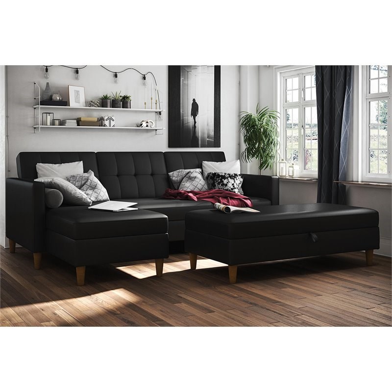 DHP Hartford 2 Piece Faux Leather Left Facing Sectional Set in Black