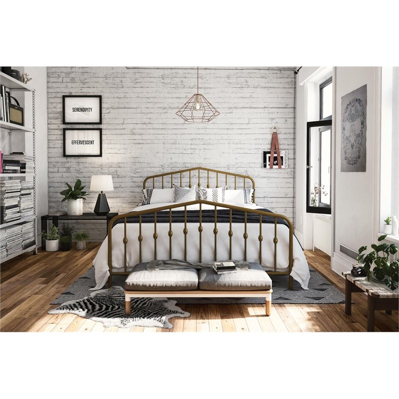 Novogratz Bushwick Full Adjustable Metal Bed in Gold Homesquare