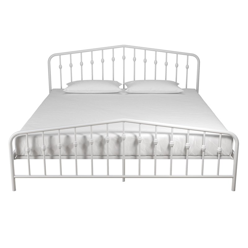 Novogratz Bushwick King Adjustable Metal Bed in White | Homesquare