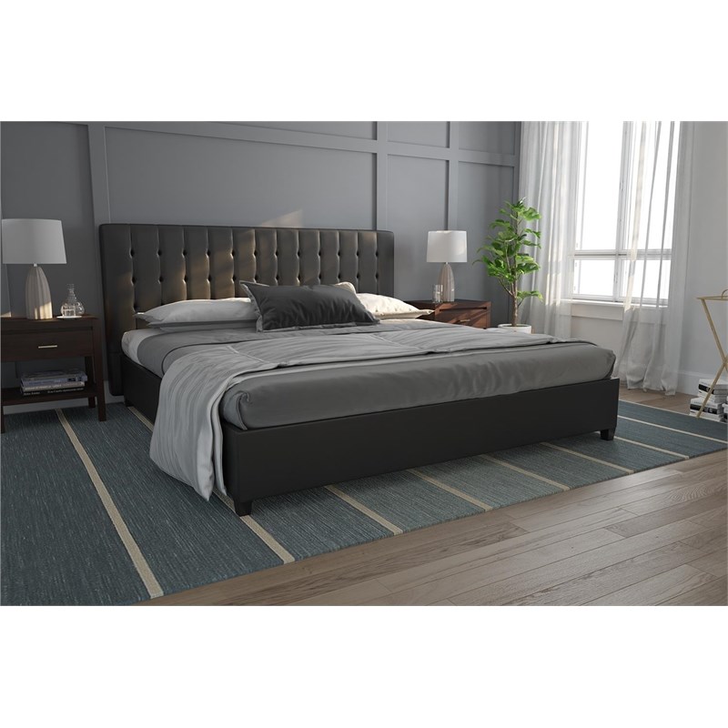 DHP Eva Faux Leather Tufted King Panel Bed in Black Homesquare