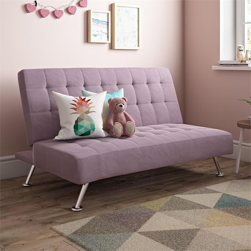 dhp mabel tufted kids sleeper sofa in lilac and chrome