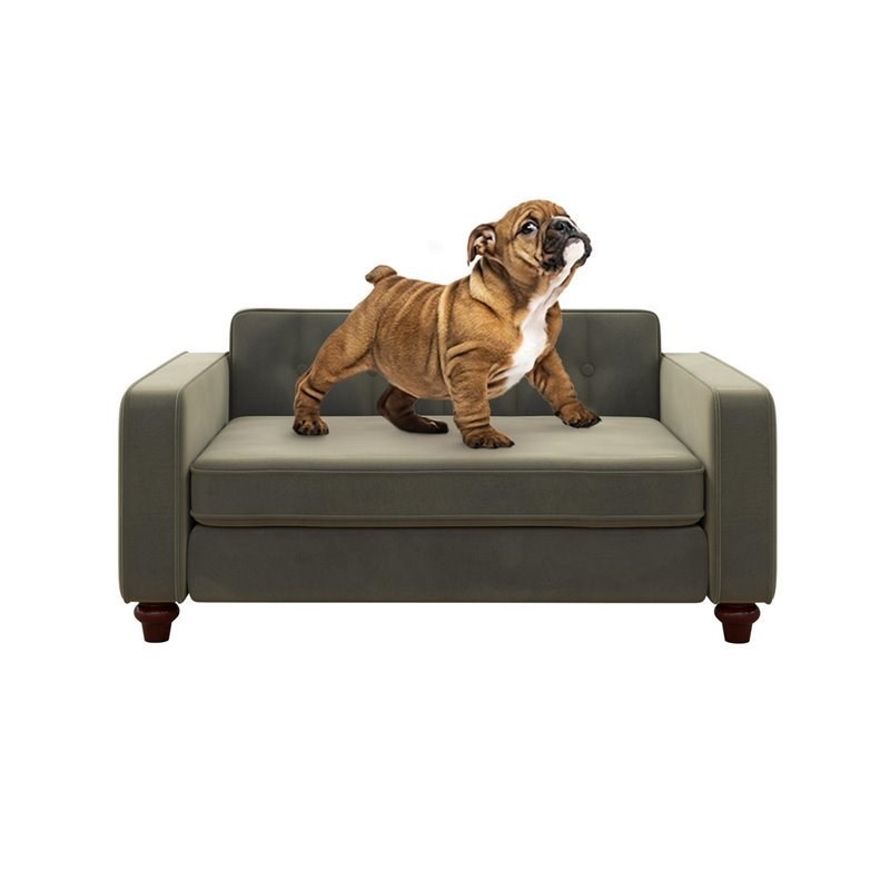ollie and hutch pin tufted pet sofa small medium bed in gray velvet
