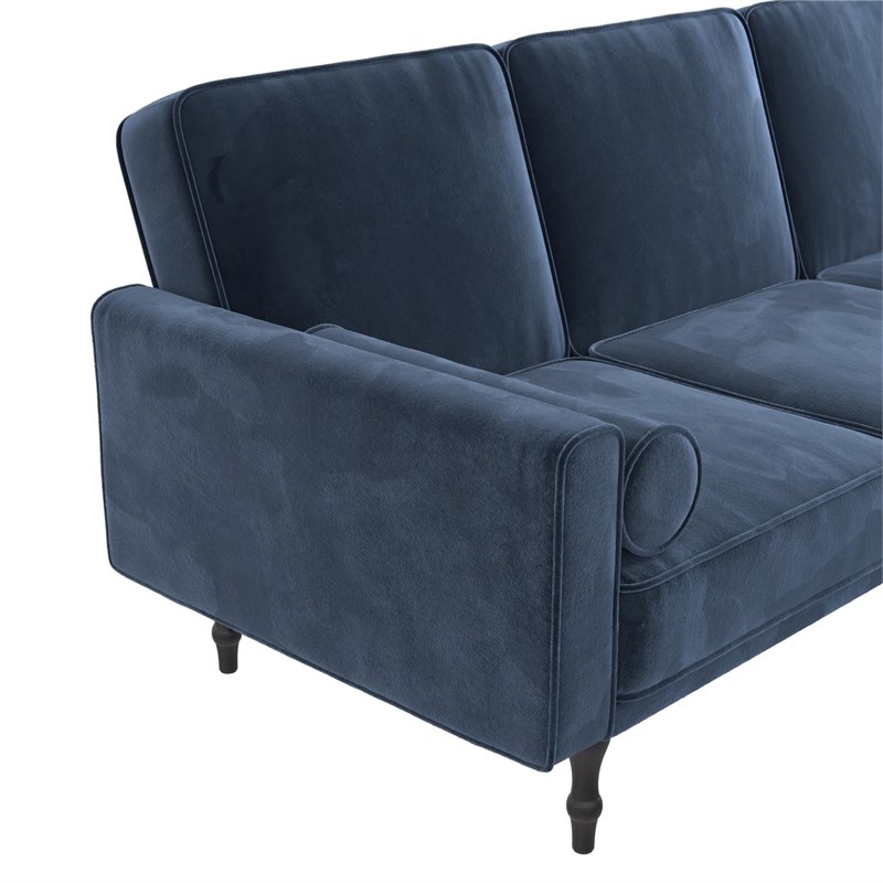 DHP Elinda Small Space Sectional Futon in Blue Velvet Homesquare