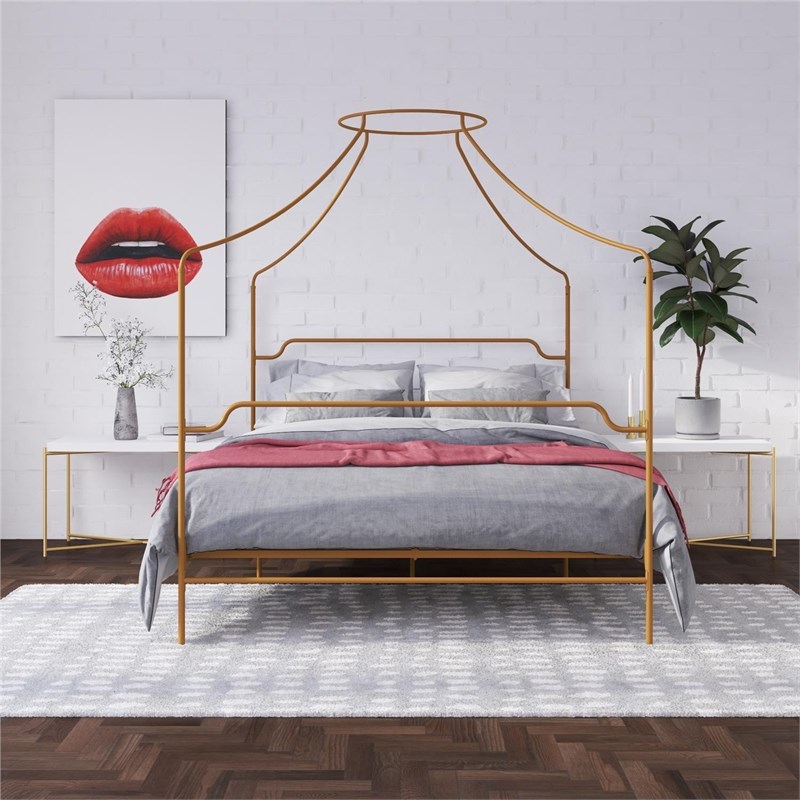Novogratz Camilla Metal Canopy Bed in Full Size Frame in Gold Homesquare