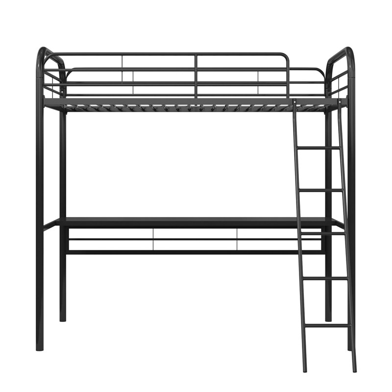 DHP Metal Loft Bed with Desk in Twin Size Frame in Black Metal and Black Desk Homesquare
