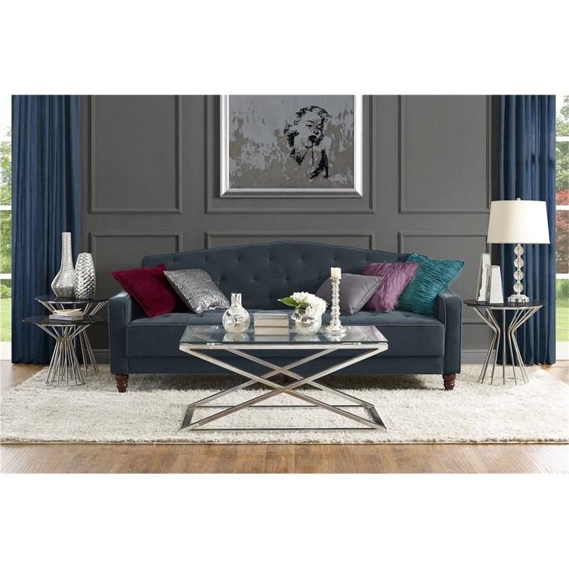 novogratz vintage tufted sofa sleeper ii- blue velvet - 2020657n