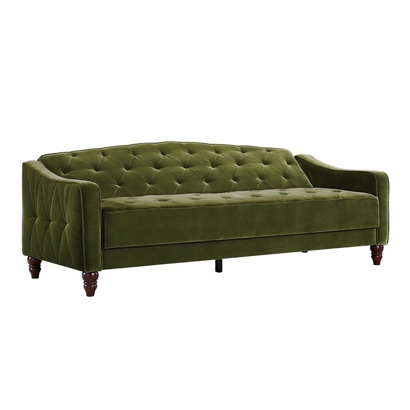 novogratz vintage tufted sofa sleeper ii- green velvet - 2020857n