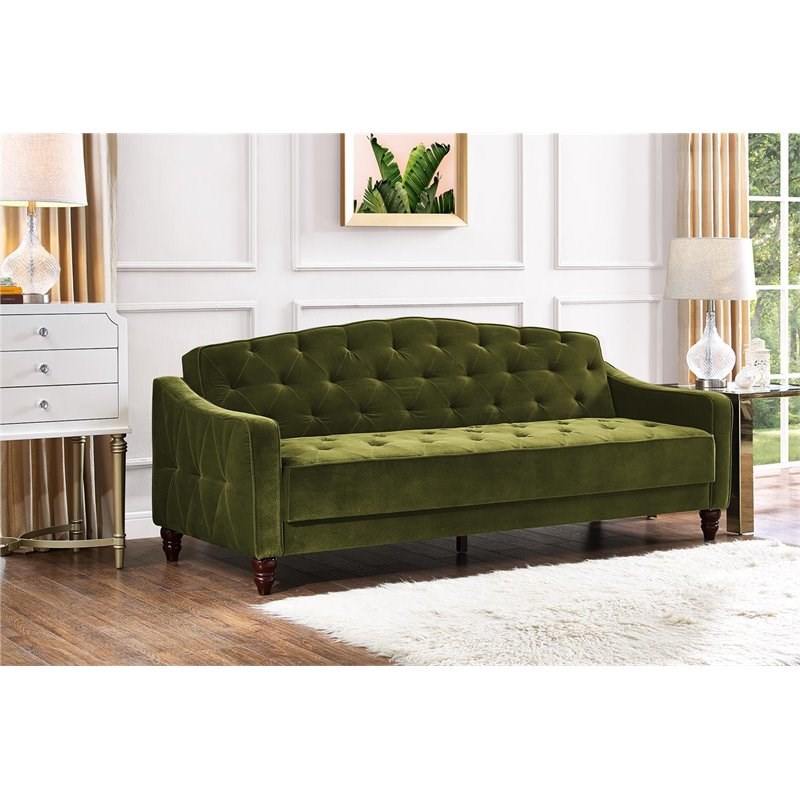 Novogratz Vintage Tufted Sofa Sleeper II Green Velvet Homesquare