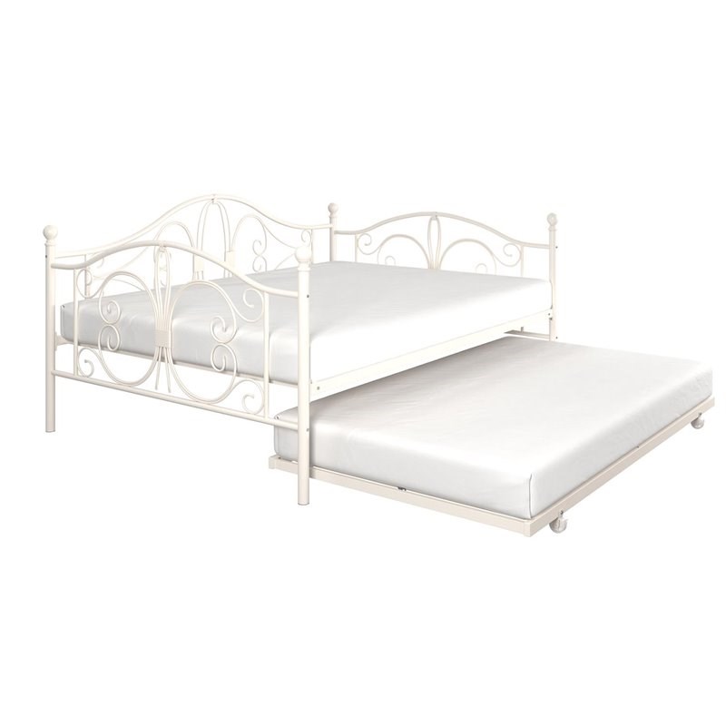 DHP Bombay Full Size Metal Daybed Frame and Twin Size Trundle in White