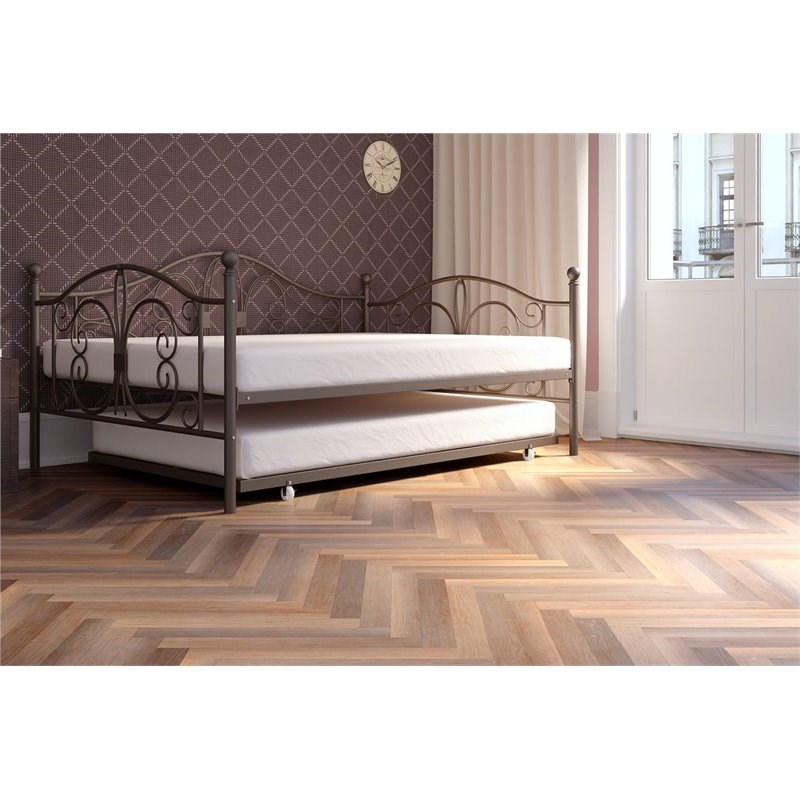 Dhp Bombay Full Size Metal Daybed Frame And Twin Size Trundle In Bronze ...