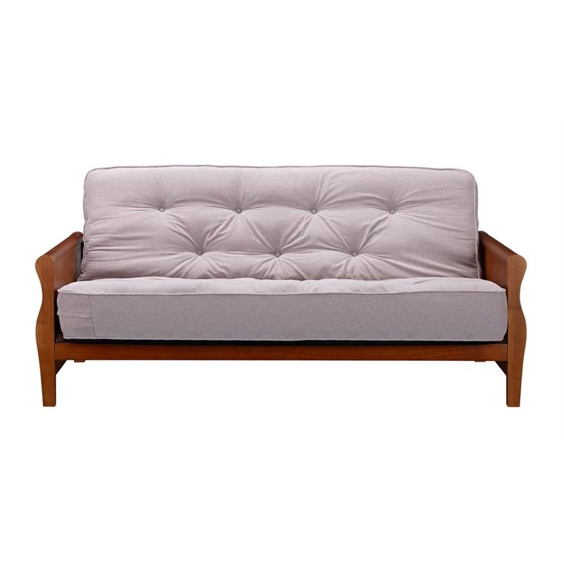 DHP Wood Arm Futon with Walnut Wood Finish Homesquare