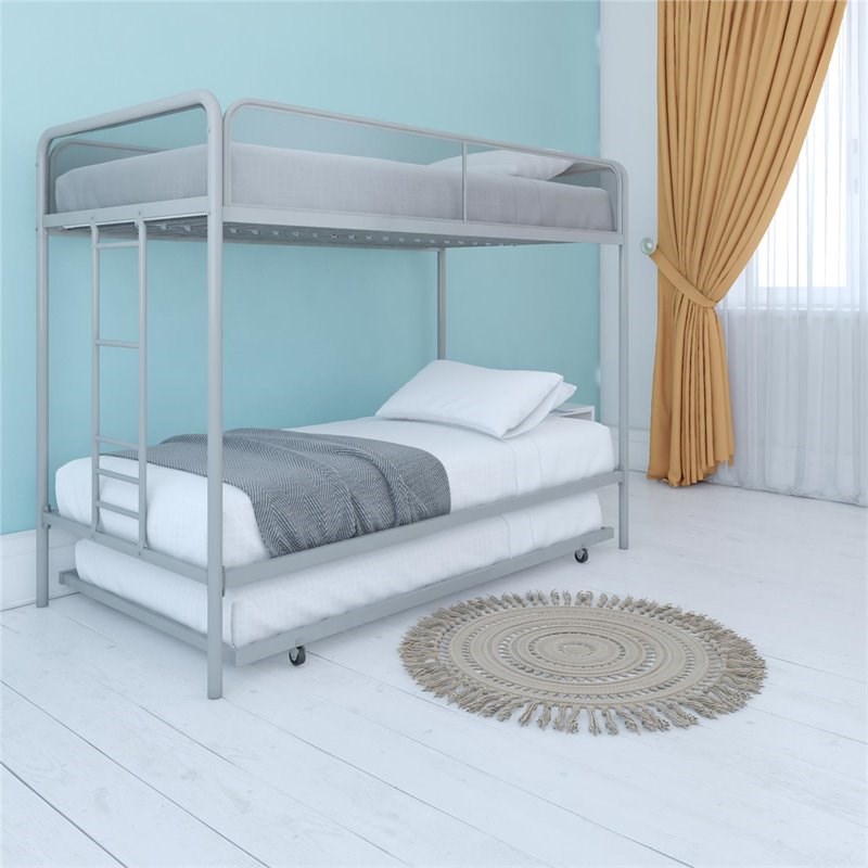 Dhp Triple Twin Bunk Bed In Grey Metal, Metal Frame Twin Bunk Bed With Trundle