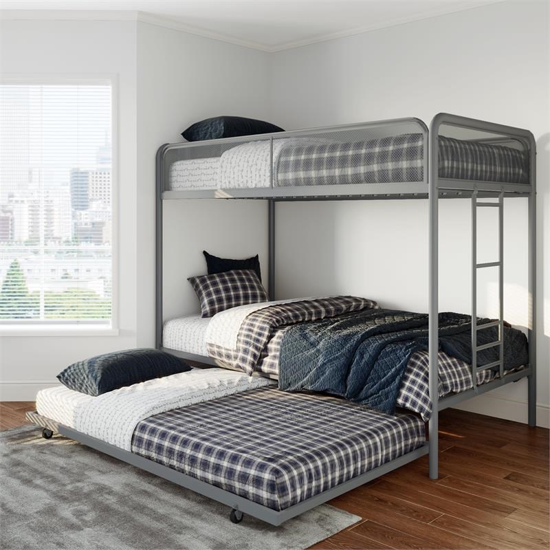 DHP Triple Twin Bunk Bed in Grey Metal | Homesquare