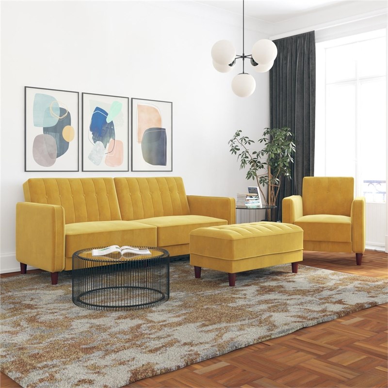 DHP Ivana Tufted Transitional Velvet Futon in Mustard Yellow Homesquare