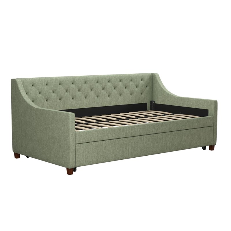 Novogratz Her Majesty Daybed and Trundle in Light Green Linen Homesquare
