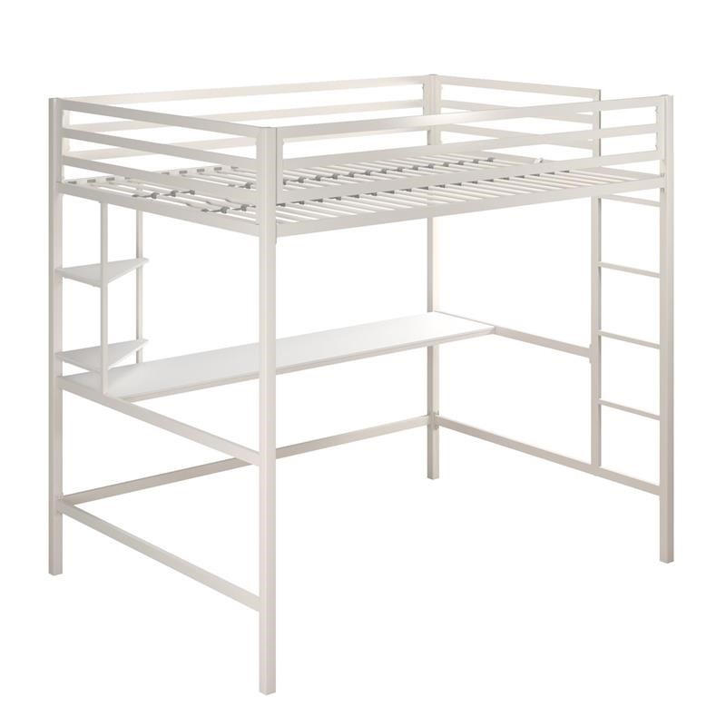 Novogratz Maxwell Metal Full Loft Bed with Desk in White Homesquare