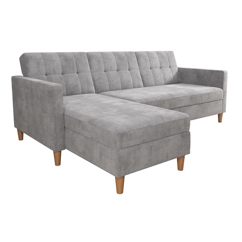 DHP Hartford Storage Sectional Futon with Chaise in Light Gray Chenille