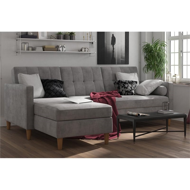 DHP Hartford Storage Sectional Futon with Chaise in Light Gray Chenille