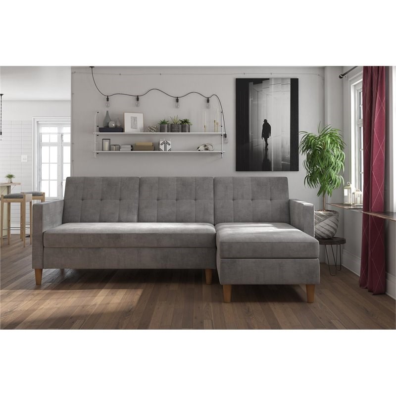 DHP Hartford Storage Sectional Futon with Chaise in Light Gray Chenille